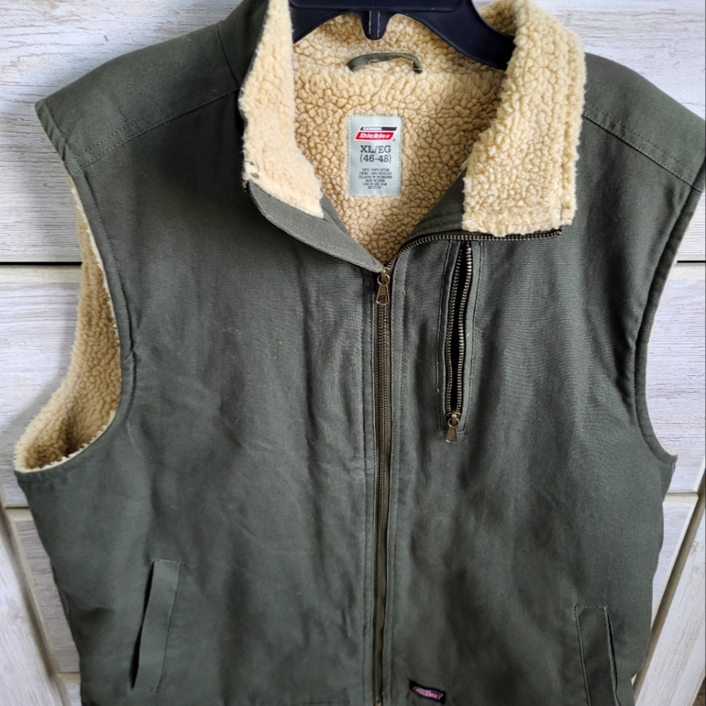 Dickies Vest Mens XL Green Sherpa Lined Full Zip Fleece Workwear Utility Y2K